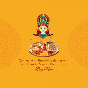 Image of a Navratri Pooja Thali with Goddess Durga and offerings