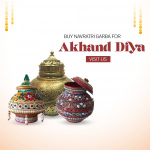 Three ornate diyas with intricate designs, promoting Akhand Diya for Navratri.
