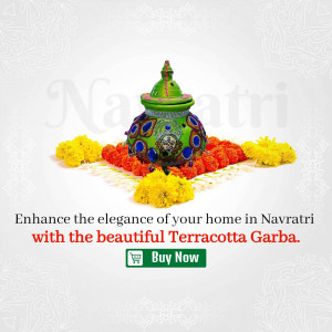 Terracotta Garba surrounded by marigold flowers for Navratri