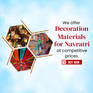Navratri decorations including dandiya sticks, lanterns, and colorful fabrics.