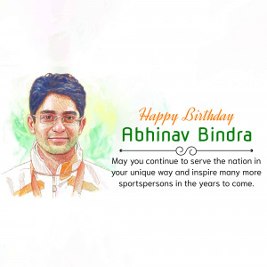 Watercolor portrait of Abhinav Bindra with birthday wishes