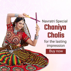 Woman in traditional Navratri attire with Chaniya Choli