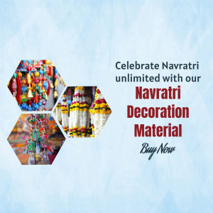 Navratri decoration materials promotion with colorful imagery.