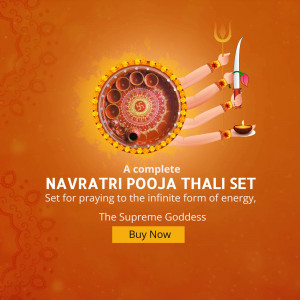 Navratri Pooja Thali Set with hands, diya, and traditional elements