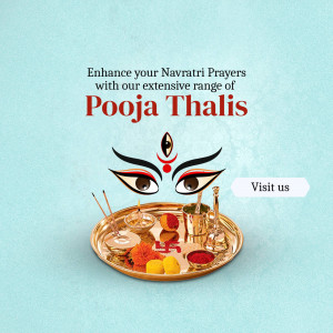 Golden pooja thali with offerings for Navratri prayers
