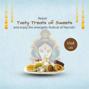 Navratri sweets and Goddess Durga image