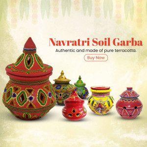 Collection of colorful terracotta pots for Navratri celebrations