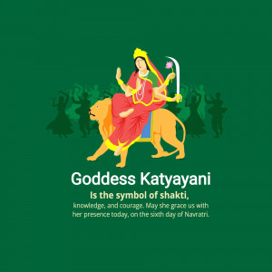 Illustration of Goddess Katyayani riding a lion during Navratri