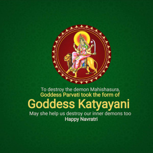 Image depicting Goddess Katyayani riding a lion, celebrating Navratri
