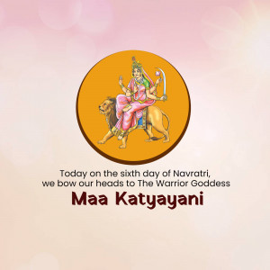 Image of Goddess Katyayani on a lion, celebrating the sixth day of Navratri.