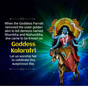 Image of Goddess Kalratri riding a donkey, depicted in a vibrant and powerful style.