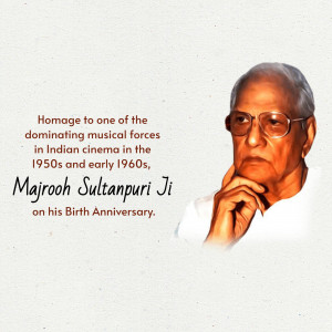 Portrait of Majrooh Sultanpuri, a prominent Indian lyricist and poet.