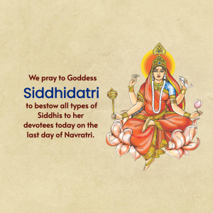 Image of Goddess Siddhidatri seated on a lotus, with text wishing devotees on the last day of Navratri.