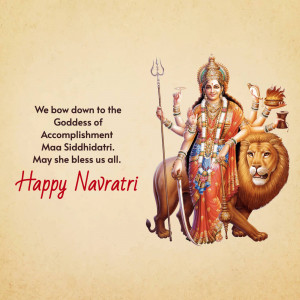 Image of Goddess Siddhidatri on a lion with Navratri greetings
