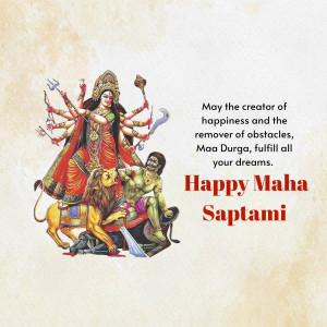 Image of Goddess Durga with a message wishing Happy Maha Saptami