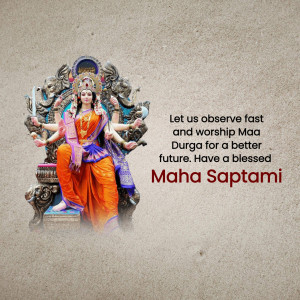 Image of Goddess Durga with a festive Maha Saptami greeting.