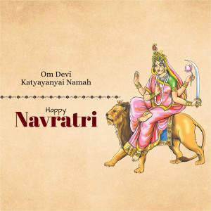 Image of Goddess Katyayani riding a lion with Navratri greetings