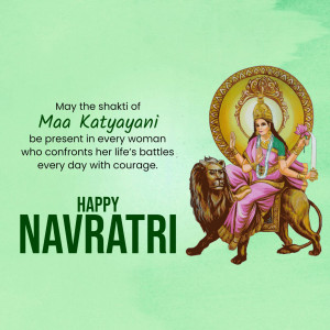 Image depicting Goddess Katyayani on a lion, with a Navratri greeting.