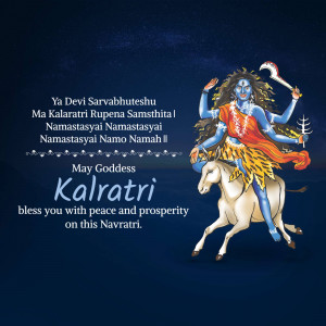 Image of Goddess Kalratri riding a buffalo, with text wishing blessings for Navratri.