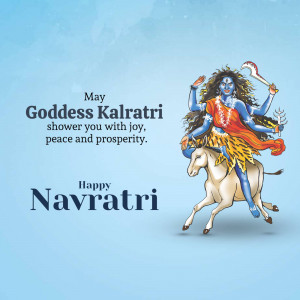 Illustration of Goddess Kalratri riding a donkey with Navratri greetings.