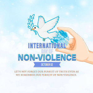 Illustration of a hand holding a dove with the text 'International Day of Non-Violence'