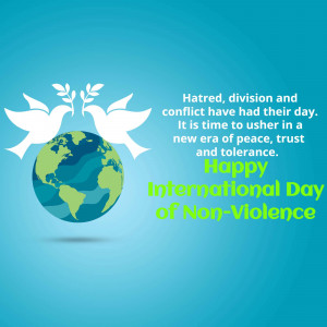 Image depicting doves and the Earth with text celebrating the International Day of Non-Violence.