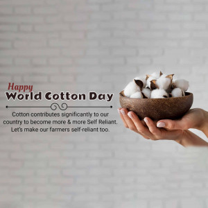 Hands holding a wooden bowl filled with cotton, celebrating World Cotton Day.
