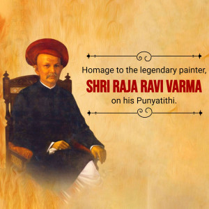 Portrait of Shri Raja Ravi Varma with text commemorating his Punyathithi