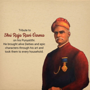 Portrait of Raja Ravi Varma with tribute text