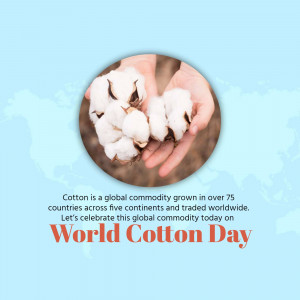 Hands holding cotton with a world map background for World Cotton Day