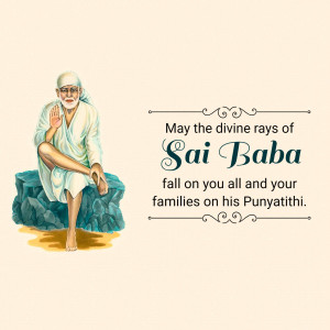 Image of Sai Baba with a blessing message for Punyatithi