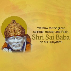 Image of Shri Sai Baba with text commemorating his Punyatithi