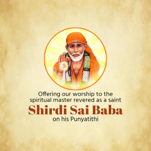 Image of Shirdi Sai Baba with text 'Offering our worship to the spiritual master revered as a saint'