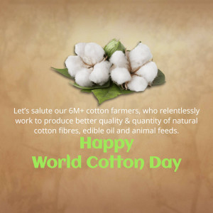 Image celebrating World Cotton Day with cotton plant and text.