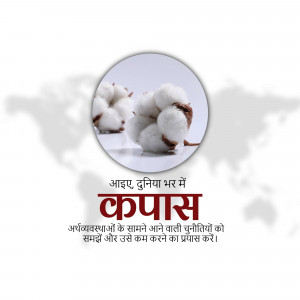 Image of cotton with a world map background and Hindi text.