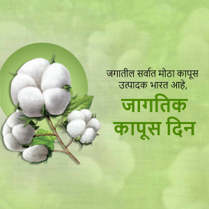 Image of cotton with text in Marathi and Hindi celebrating World Cotton Day