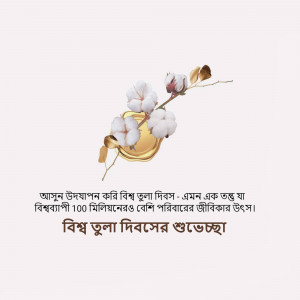 Cotton flowers and buds with text celebrating World Cotton Day