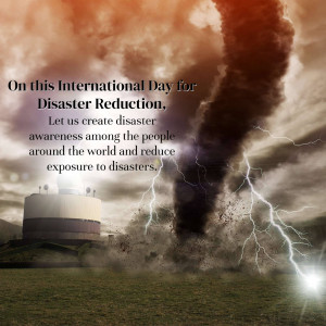 A dramatic image of a tornado over a landscape with a power plant, promoting disaster awareness.