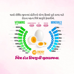Infographic showing the nutritional breakdown of an egg, including vitamins, carbohydrates, fat, protein, and minerals.