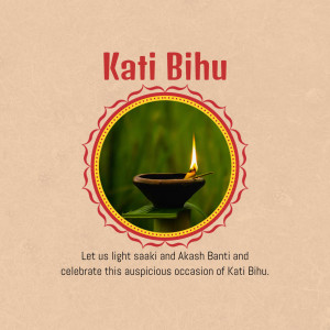 Kati Bihu festival greeting with a lit lamp
