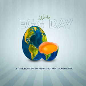 World Egg Day graphic with an egg shaped Earth and broken egg yolk
