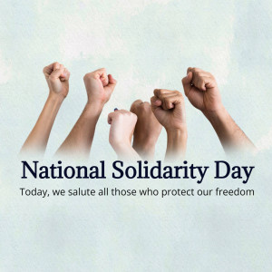 Diverse hands raised in solidarity with text 'National Solidarity Day'