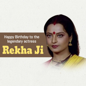 Portrait of Rekha, a legendary Indian actress, with birthday greetings.