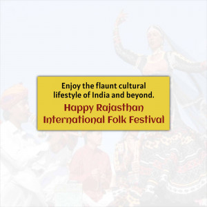 Promotional image for the Rajasthan International Folk Festival with traditional dancers and text.