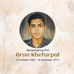 Portrait of Arun Khetarpal, a brave Indian Army officer
