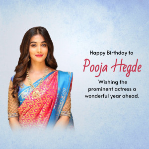 Pooja Hegde in a blue and red saree with birthday wishes