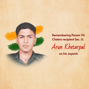 Portrait of Arun Khetarpal with the Indian flag