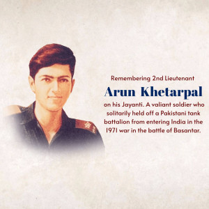 Portrait of 2nd Lieutenant Arun Khetarpal, a brave Indian soldier