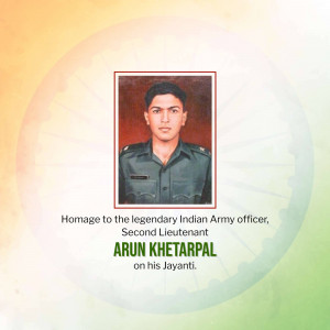 Portrait of Second Lieutenant Arun Khetarpal with Indian flag background