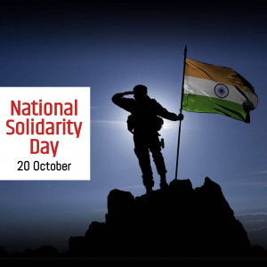 Silhouette of a soldier saluting the Indian flag on National Solidarity Day